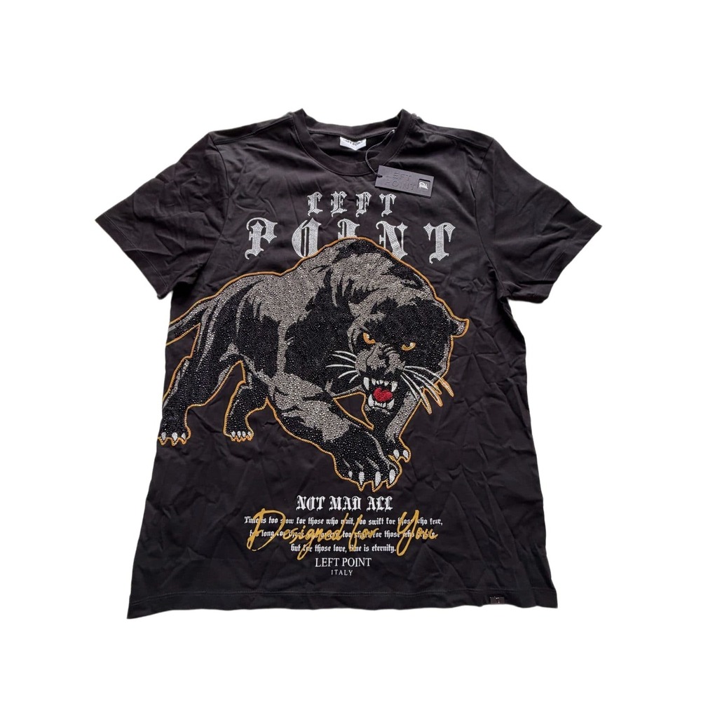 Left Point Italy Rhinestone Panther T-Shirt Mens 3XL Black Graphic Tee NWT